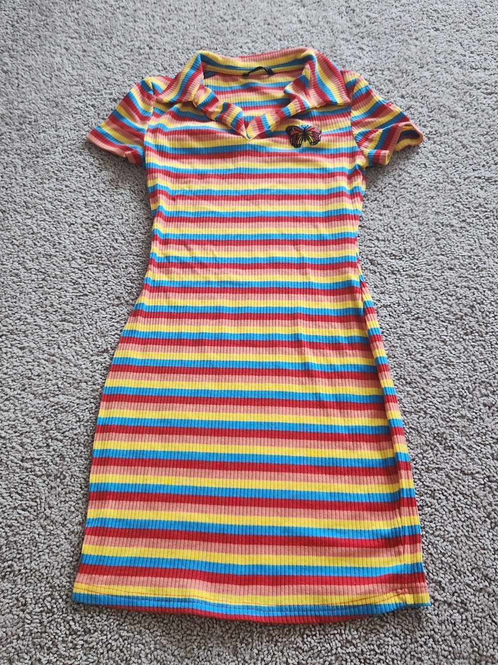 SHEIN Rainbow Striped Ribbed Polo Dress - Red, Yellow, Blue, Pink, Orange, Green